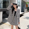 imCharms Female 2023 Korean Suit Plaid Mid-Length Woolen Coat Temperament Package Hip Skirt Two-Piece Suit