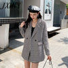 imCharms Female 2023 Korean Suit Plaid Mid-Length Woolen Coat Temperament Package Hip Skirt Two-Piece Suit