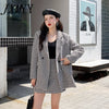 imCharms Female 2023 Korean Suit Plaid Mid-Length Woolen Coat Temperament Package Hip Skirt Two-Piece Suit