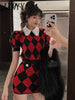 imCharms Gentle Wind Diamond Knitted Sweater Two-Piece Women's 2023 Summer Style Short-Sleeved Sweater Suit Skirt