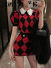 imCharms Gentle Wind Diamond Knitted Sweater Two-Piece Women's 2023 Summer Style Short-Sleeved Sweater Suit Skirt