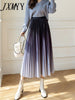 imCharms Gradient Color Pleated Skirt Skirt Women's 2023 Autumn And Winter High-End Drape Mid-Length A-Line Mid-Length Skirt