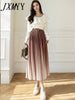 imCharms Gradient Color Pleated Skirt Skirt Women's 2023 Autumn And Winter High-End Drape Mid-Length A-Line Mid-Length Skirt