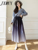 imCharms Gradient Color Pleated Skirt Skirt Women's 2023 Autumn And Winter High-End Drape Mid-Length A-Line Mid-Length Skirt