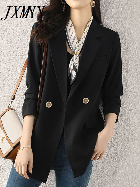 imCharms Gray Small Suit Jacket Women's Spring And Autumn 2023 Double-Breasted Casual Slim Fit Elegant Temperament Suit