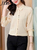 imCharms Heavy Color Button Silk Shirt Women's Long-Sleeved 2023 Spring And Elegant Temperament Polo Collar Top