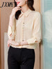 imCharms Heavy Color Button Silk Shirt Women's Long-Sleeved 2023 Spring And Elegant Temperament Polo Collar Top