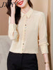 imCharms Heavy Color Button Silk Shirt Women's Long-Sleeved 2023 Spring And Elegant Temperament Polo Collar Top