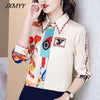 imCharms High-end shirt women's design sense temperament long-sleeved chiffon exquisite lazy style European station print top