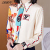imCharms High-end shirt women's design sense temperament long-sleeved chiffon exquisite lazy style European station print top