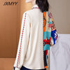 imCharms High-end shirt women's design sense temperament long-sleeved chiffon exquisite lazy style European station print top