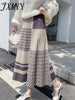 imCharms Knitted Skirt Women's A-Line Long Autumn And Winter High-Waisted Slim-Fit Large-Swing Pleated Plus-Size Skirt