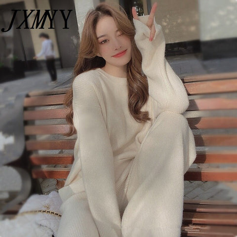 imCharms Knitted Sweater Suit Women 2023 Autumn And Winter Net Red Temperament Wide Leg Pants Two-Piece Suit