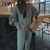 imCharms Knitted Tracksuit Women V Neck Cardigan Sweater And Elastic Pants Women's 2 Piece Set Knitting Suit 2023 Autumn Winter