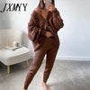 imCharms Knitted Tracksuit Women V Neck Cardigan Sweater And Elastic Pants Women's 2 Piece Set Knitting Suit 2023 Autumn Winter