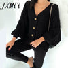 imCharms Knitted Tracksuit Women V Neck Cardigan Sweater And Elastic Pants Women's 2 Piece Set Knitting Suit 2023 Autumn Winter