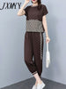 imCharms Large Size Suit Women's 2023 Summer Casual Loose And Thin Printing Stitching Cropped Pants Two-Piece Set