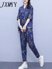imCharms Large Size Women's Clothing 2023 Summer Cotton And Linen Suits Trendy Casual Harem Pants Two-Piece Set