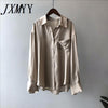 imCharms Long-Sleeved Shirt Women's 2023 Spring Elegant Temperament Loose And Thin Personality Pocket Shirt