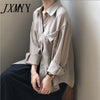 imCharms Long-Sleeved Shirt Women's 2023 Spring Elegant Temperament Loose And Thin Personality Pocket Shirt