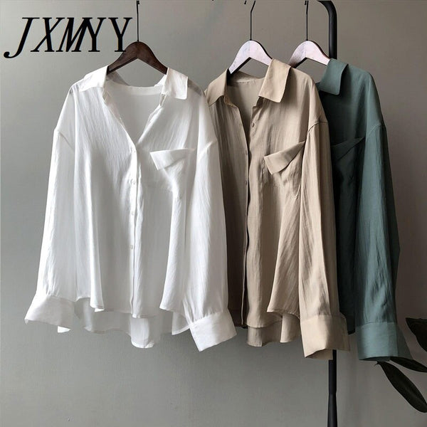imCharms Long-Sleeved Shirt Women's 2023 Spring Elegant Temperament Loose And Thin Personality Pocket Shirt