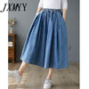 imCharms Loose Large Size Wide Leg Pants Skirt Elastic Waist Half Body Pants Cropped Pants Casual Denim Big Feet Pants