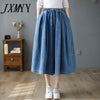 imCharms Loose Large Size Wide Leg Pants Skirt Elastic Waist Half Body Pants Cropped Pants Casual Denim Big Feet Pants