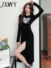 imCharms Lrregular Slit Design Sense Long-Sleeved 2023 Autumn And Elegant Temperament Waist Dress