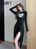 imCharms Lrregular Slit Design Sense Long-Sleeved 2023 Autumn And Elegant Temperament Waist Dress