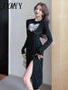 imCharms Lrregular Slit Design Sense Long-Sleeved 2023 Autumn And Elegant Temperament Waist Dress