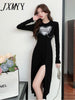 imCharms Lrregular Slit Design Sense Long-Sleeved 2023 Autumn And Elegant Temperament Waist Dress