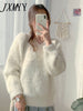 imCharms Mink Fur Imitation Mink Fleece Sweater Women's Autumn And Winter Thickening Winter Loose And Lazy Style Mohair V-Neck Top