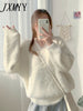 imCharms Mink Fur Imitation Mink Fleece Sweater Women's Autumn And Winter Thickening Winter Loose And Lazy Style Mohair V-Neck Top