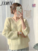 imCharms Mink Fur Imitation Mink Fleece Sweater Women's Autumn And Winter Thickening Winter Loose And Lazy Style Mohair V-Neck Top