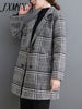 imCharms Autumn And Winter Mid-Length Woolen Coat Women's Large Size Loose And Thin Elegant Temperament Plaid Coat