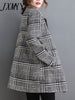 imCharms Autumn And Winter Mid-Length Woolen Coat Women's Large Size Loose And Thin Elegant Temperament Plaid Coat