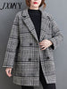 imCharms Autumn And Winter Mid-Length Woolen Coat Women's Large Size Loose And Thin Elegant Temperament Plaid Coat