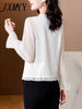 imCharms Elegant Temperament V-Neck Shirt Women's Autumn Long-Sleeved 2023 Short Shirt High-Quality Bubble Chiffon Top