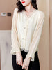 imCharms Elegant Temperament V-Neck Shirt Women's Autumn Long-Sleeved 2023 Short Shirt High-Quality Bubble Chiffon Top