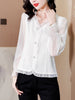 imCharms Elegant Temperament V-Neck Shirt Women's Autumn Long-Sleeved 2023 Short Shirt High-Quality Bubble Chiffon Top