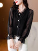 imCharms Elegant Temperament V-Neck Shirt Women's Autumn Long-Sleeved 2023 Short Shirt High-Quality Bubble Chiffon Top
