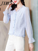 imCharms Elegant Temperament V-Neck Shirt Women's Autumn Long-Sleeved 2023 Short Shirt High-Quality Bubble Chiffon Top