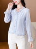 imCharms Elegant Temperament V-Neck Shirt Women's Autumn Long-Sleeved 2023 Short Shirt High-Quality Bubble Chiffon Top