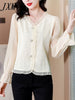 imCharms Elegant Temperament V-Neck Shirt Women's Autumn Long-Sleeved 2023 Short Shirt High-Quality Bubble Chiffon Top