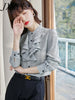 imCharms Plaid Chiffon Shirt Ladies 2023 Spring Design Loose Elegant Temperament Top Ruffled Long Sleeve Shirt