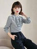 imCharms Plaid Chiffon Shirt Ladies 2023 Spring Design Loose Elegant Temperament Top Ruffled Long Sleeve Shirt