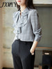 imCharms Plaid Chiffon Shirt Ladies 2023 Spring Design Loose Elegant Temperament Top Ruffled Long Sleeve Shirt
