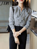 imCharms Plaid Chiffon Shirt Ladies 2023 Spring Design Loose Elegant Temperament Top Ruffled Long Sleeve Shirt