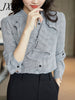 imCharms Plaid Chiffon Shirt Ladies 2023 Spring Design Loose Elegant Temperament Top Ruffled Long Sleeve Shirt