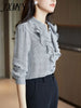 imCharms Plaid Chiffon Shirt Ladies 2023 Spring Design Loose Elegant Temperament Top Ruffled Long Sleeve Shirt